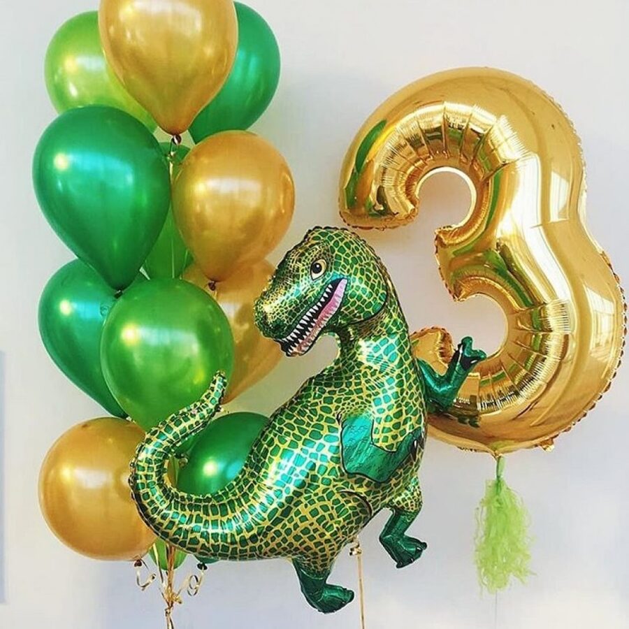 N-84 Hēlija balonu kompozīcija "Balonu pušķis no 13gb, cipars, dinozaurs".