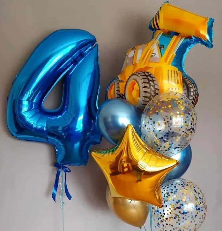 N-54 Hēlija balonu kompozīcija "Cipars un balonu pušķis ar Ekskavatoru".