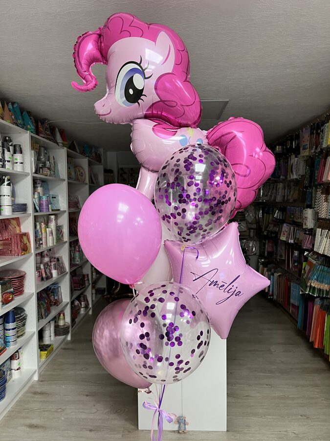 N-41 Hēlija balonu kompozīcija "Balonu pušķis ar Pinkie Pie un personalizēto zvaigzni".