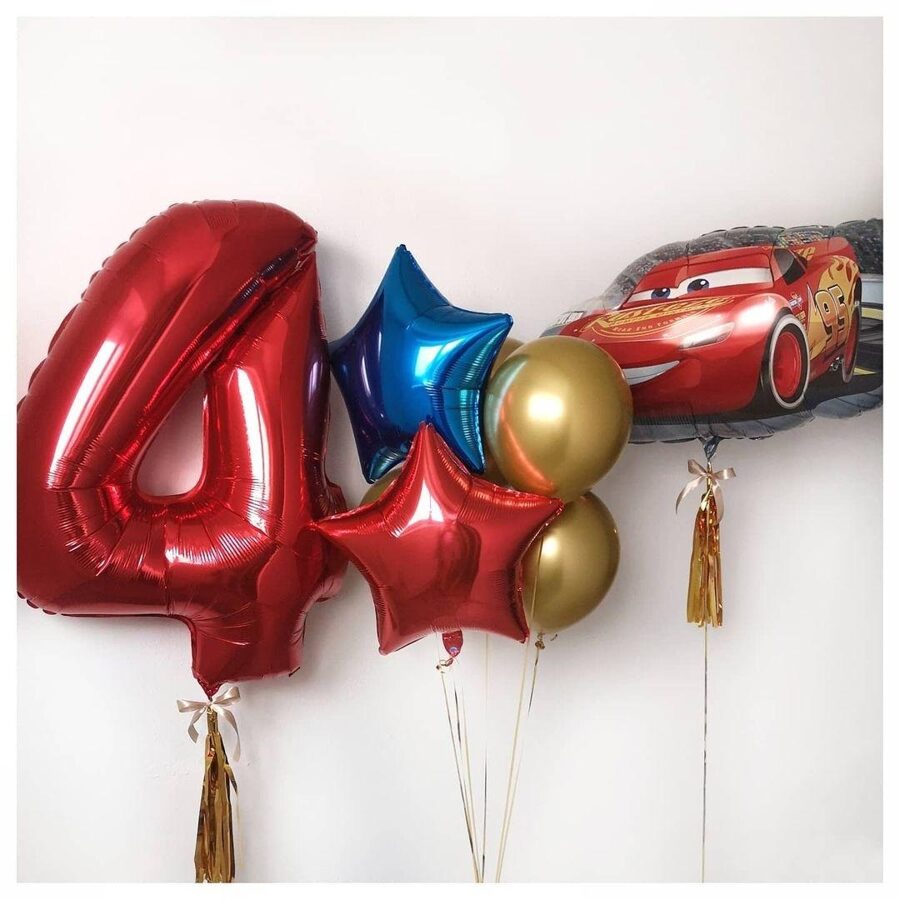 N-51 Hēlija balonu kompozīcija "Vaģis, cipars un balonu pušķis".