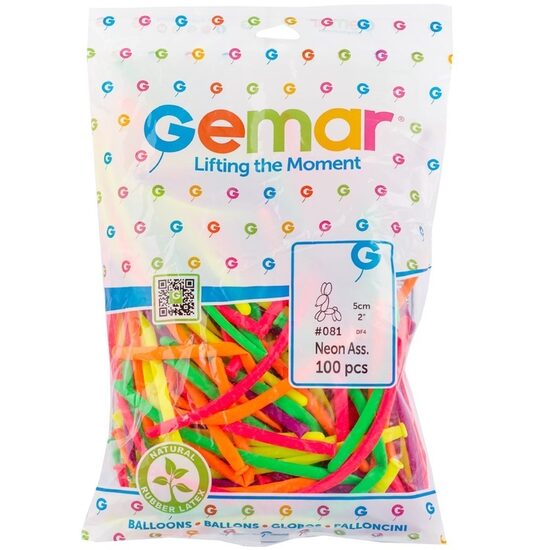 Lateksa baloni modelēšanai, 100 gb. iepakojums, krāsaini, neons, D4/80/Fluor mix