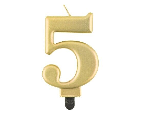 Svecīte cipara 5 formā, zelta, 8 cm