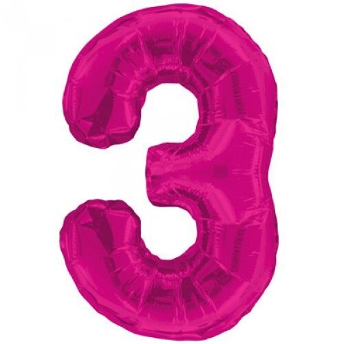 Folija balons SMART "3", 92cm, spilgti rozā krāsa