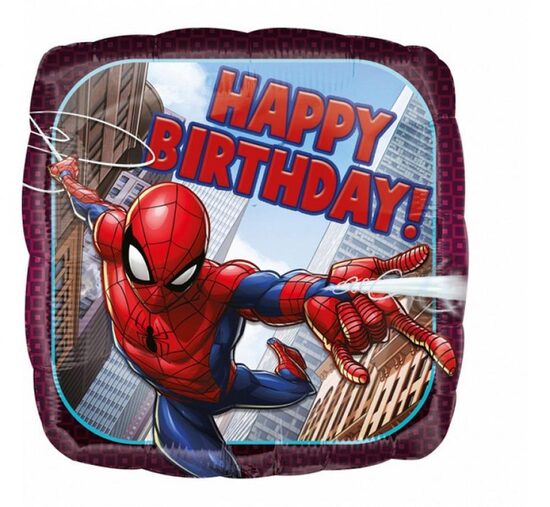 Folija balons "Spider man - Happy Birthday", kvadrāta forma, 43 cm
