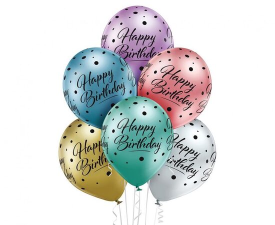 30 cm lateksa hromētu balonu komplekts "Happy Birthday" 6gb 