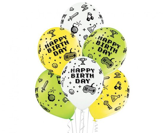 30 cm lateksa balonu komplekts "Happy Birthday - Gamer" 6gb 