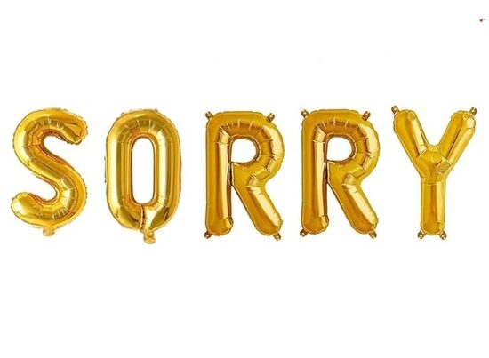 Folija burtu komplekts "Sorry", zeltā krāsa, 35cm