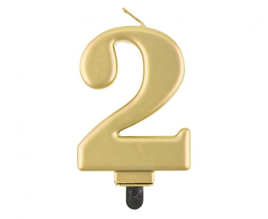 Svecīte cipara 2 formā, zelta, 8 cm