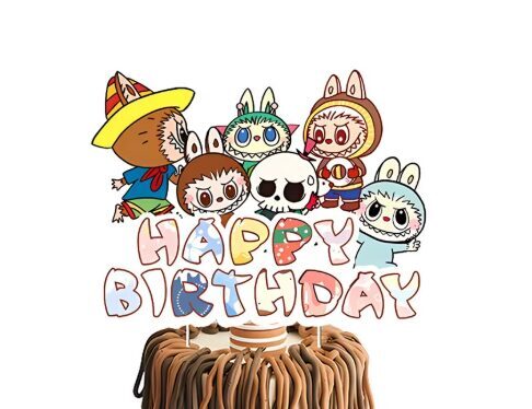 Kūku toperis Labubu "Happy Birthday", 15x12 cm, 1 gb