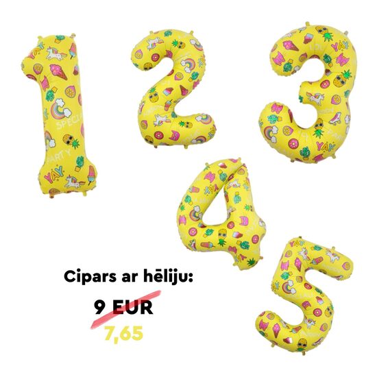 Folija balons "4 - Ar zīmējumiem (saldējums, vienradzis, varavīksne, kaktuss)", 78 cm