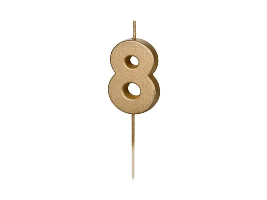 Svecīte cipara 8 formā, zelta, 5.5 cm