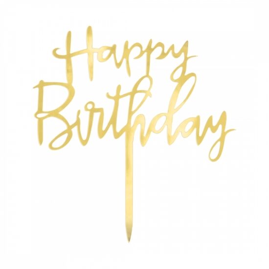 Kūku toperis "Happy Birthday", 13x13,5 cm, zelta krāsa, 1 gb