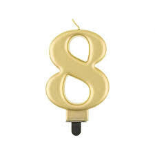 Svecīte cipara 8 formā, zelta, 8 cm