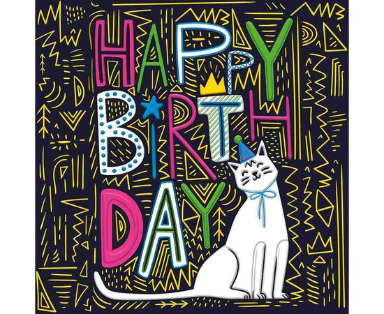 Apsveikuma kartīte "Happy Birthday Kaķis", 15 x 15cm