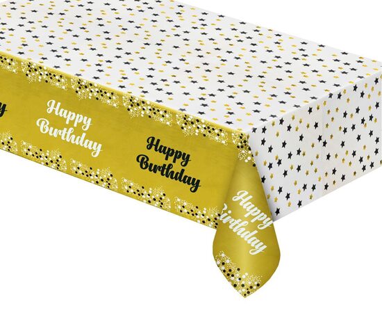 Spīdīgs folija galdauts "Happy Birthday", 137 x 183 cm