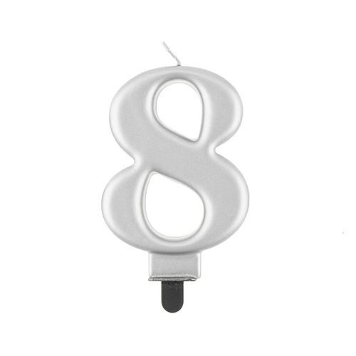 Svecīte cipara 8 formā, sudraba, 8 cm