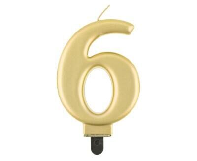 Svecīte cipara 6 formā, zelta, 8 cm