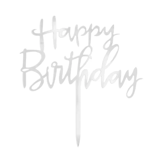 Kūku toperis "Happy Birthday", 13x13,5 cm, sudraba krāsa, 1 gb