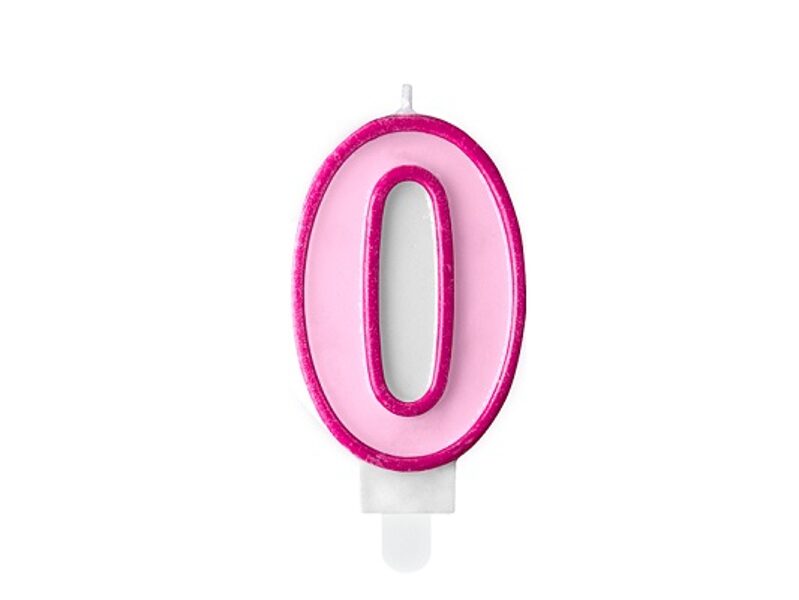 Svecīte cipara 0 formā, rozā, 7 cm