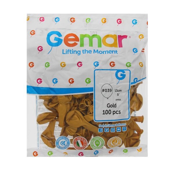 13 cm perlamutra balons, zelta krāsa - 100 gb iepakojums