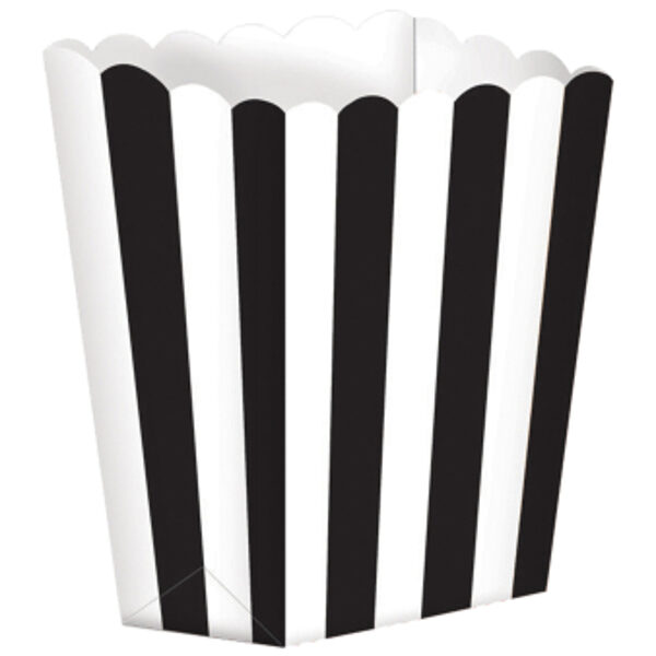 Popkorna trauki melnā krāsā ar baltām strīpām, 5 gb, 6.3x13.4x3.8 cm