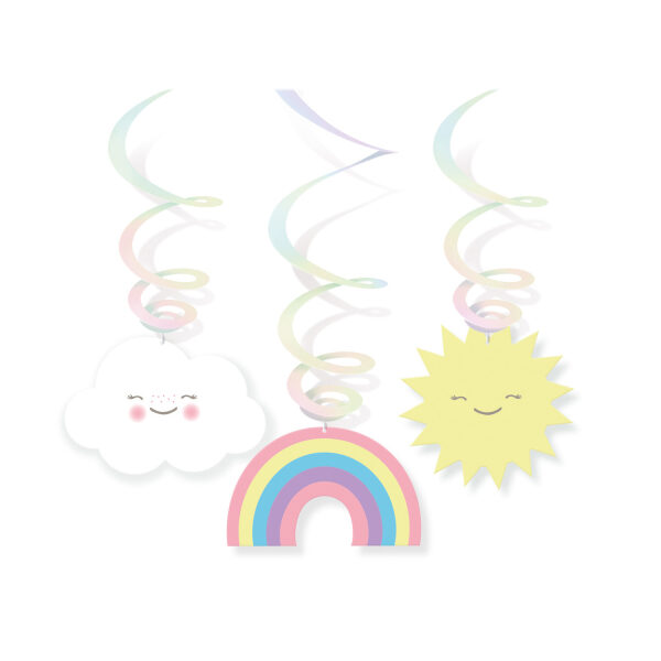 Papīra piekaramais dekors "Saulīte, mākonis un varavīksne", 6 elementi