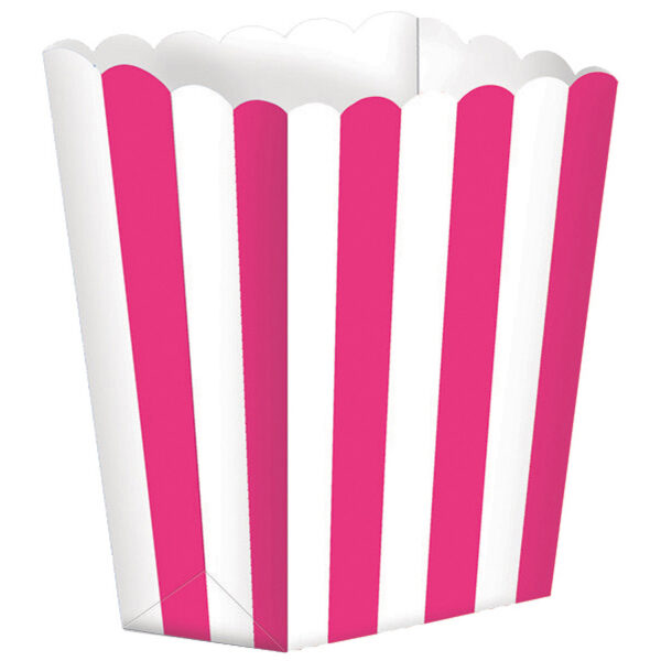 Popkorna trauki rozā krāsā ar baltām strīpām, 5 gb, 6.3x13.4x3.8 cm