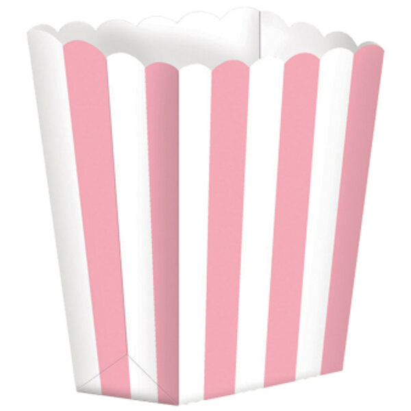 Popkorna trauki gaiši rozā krāsā ar baltām strīpām, 5 gb, 6.3x13.4x3.8 cm