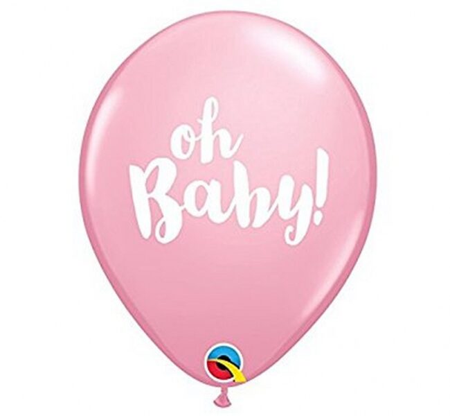 28 cm lateksa balons "Oh Baby", rozā krāsa - 1 gb.