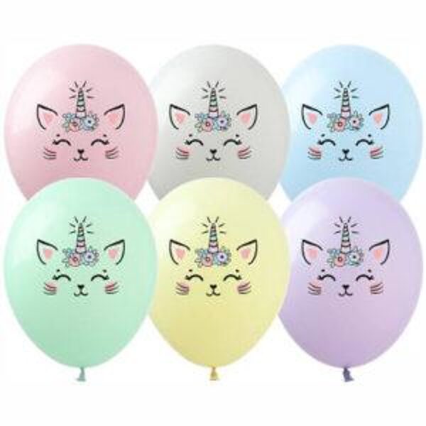 30 cm lateksa balons "Kaķis vienradzis ar ziediņiem" - 1 gb.