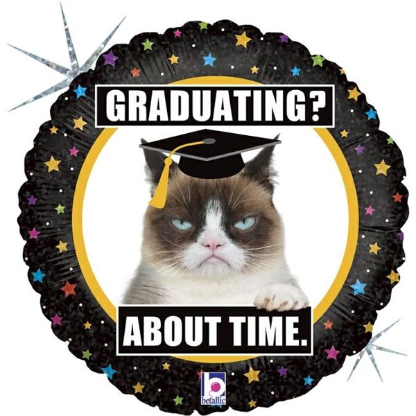 Folija balons - Grumpy cat - graduation / Kašķīgs kaķis - izlaidums, 46 cm