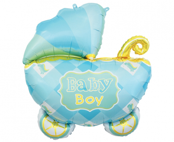 Folija balons "Ratiņi - Baby Boy", zilā un zelta krāsa, 60 cm