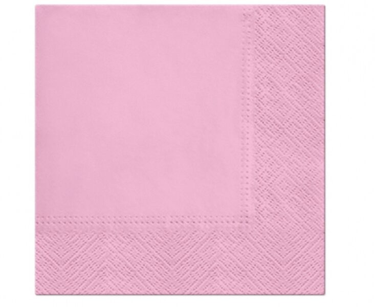 Vienkrāsainas salvetes, maigi rozā krāsa, 20 gb, 33x33 cm, 3 slāņi