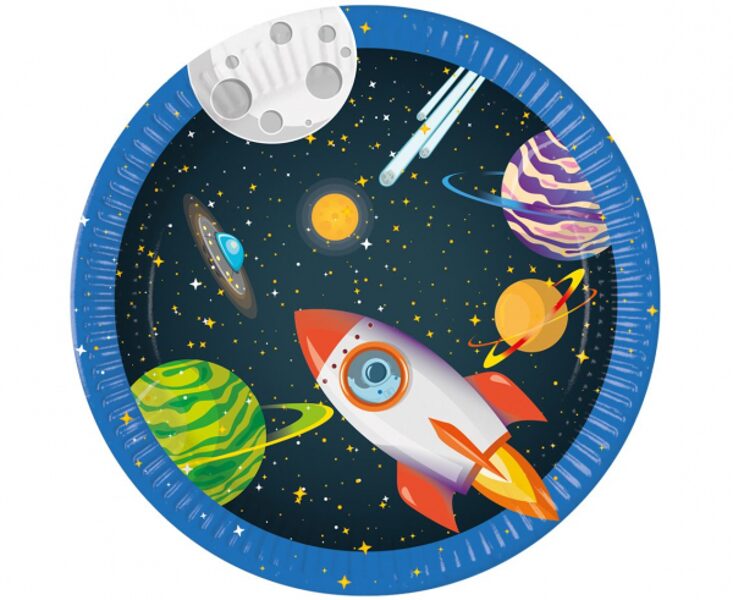 Papīra šķīviši "Kosmoss - Raķete un planētas", 23 cm, 8 gb