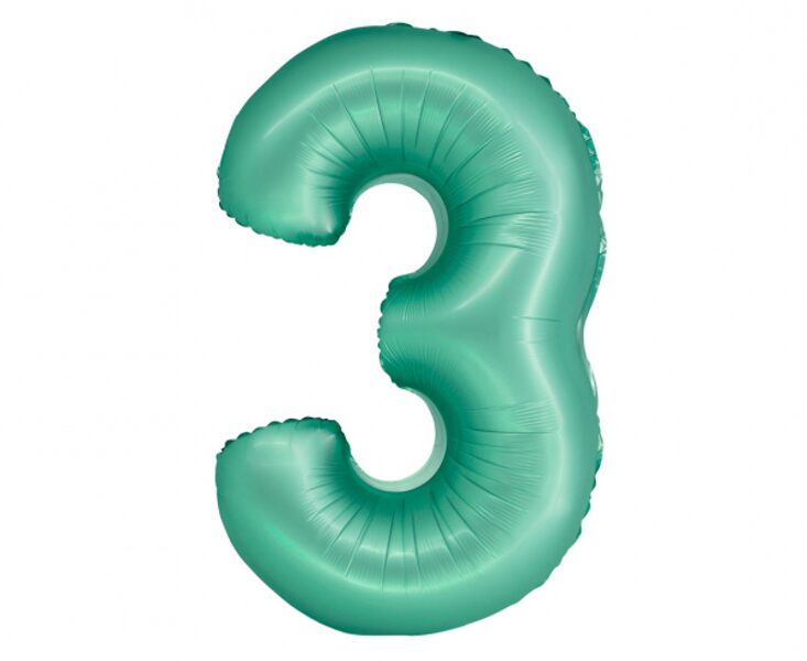 Matēts folija balons SMART cipars "3", mint krāsa, 76 cm