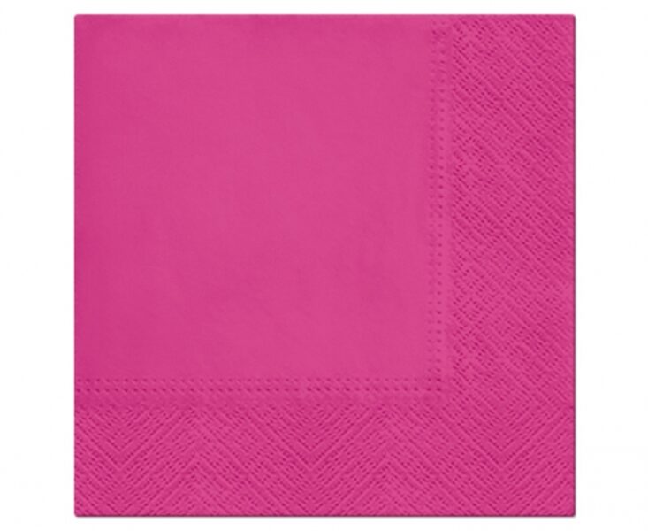 Vienkrāsainas salvetes, spilgti rozā krāsa, 20 gb, 33x33 cm, 3 slāņi