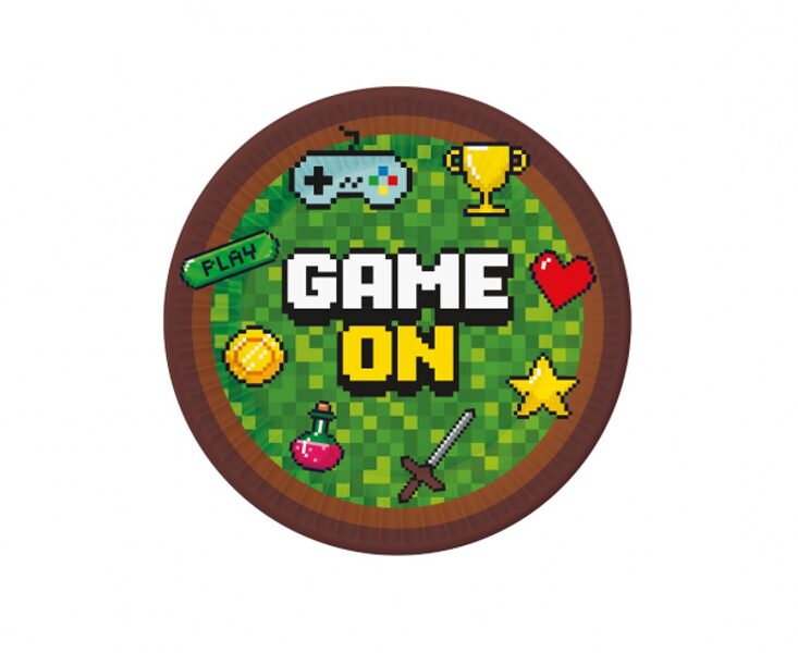 Papīra šķīvīši "Game On", 18 cm, 6 gb