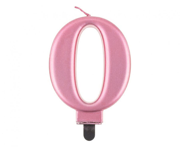 Svecīte cipara 0 formā, rozā zelts, 8 cm