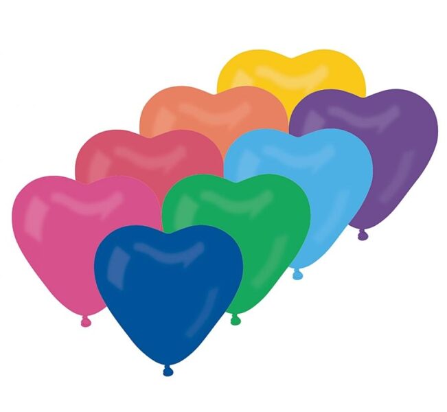 Balonu iepakojums, 50 gb., Sirds formas lateksa balons, krāsu mix, 25 cm