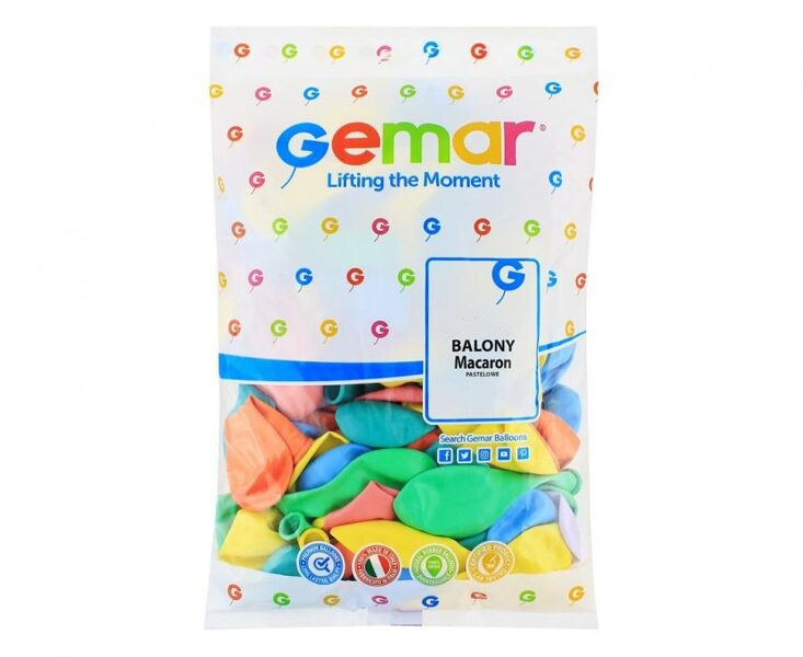 Balonu iepakojums "GEMAR - Macaron", 50 gb., 33 cm, krāsaini, pasteļtoņi