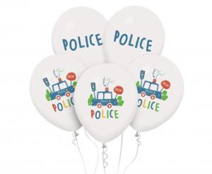 5gb, 30 cm lateksa balonu "POLICE"  komplekts 
