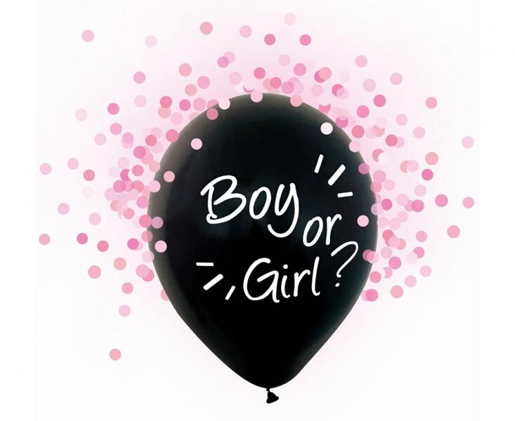 30 cm lateksa balons "Boy or girl/ Puika vai meitene" ar rozo konfeti - 4 gb.