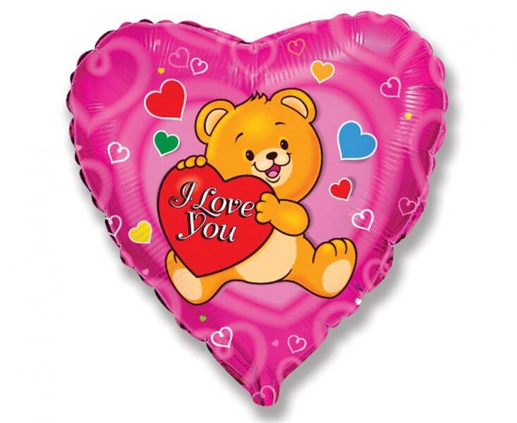Folija balons "Lācis - Es tevi mīlu - I love you", sirds formā, 46 cm