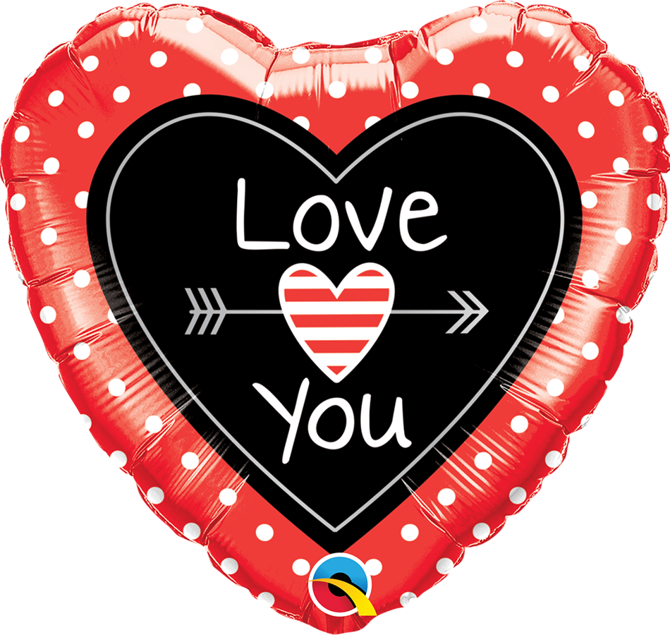 Folija balons "Love you - sirds ar bultu", sirds formā, 46 cm