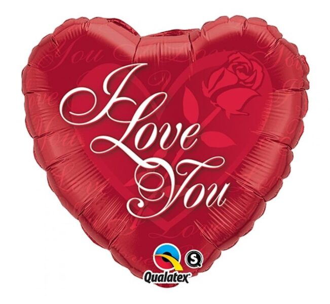 Folija balons "I love you - Ar rozi", sirds formā, 46 cm
