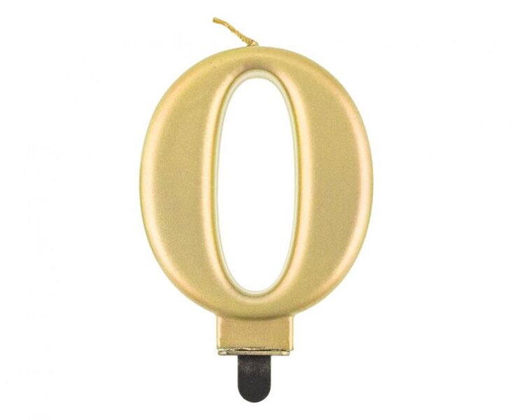 Svecīte cipara 0 formā, zelta, 8 cm