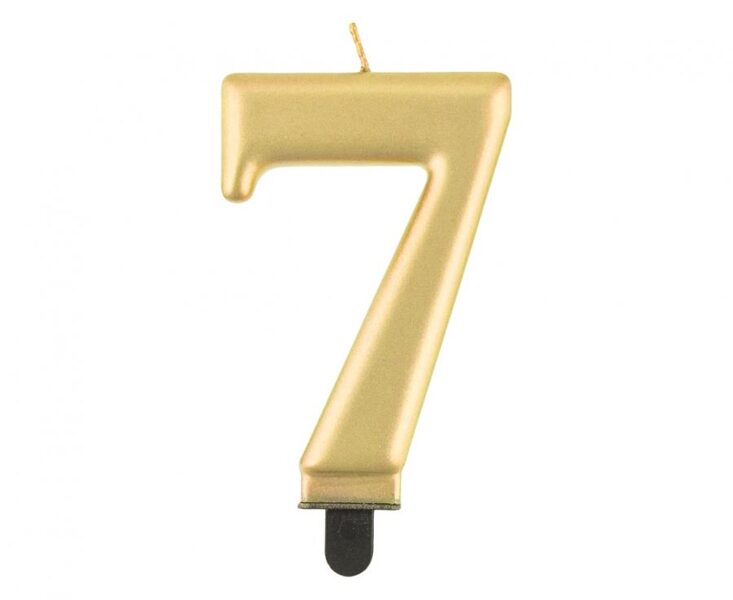 Svecīte cipara 7 formā, zelta, 8 cm