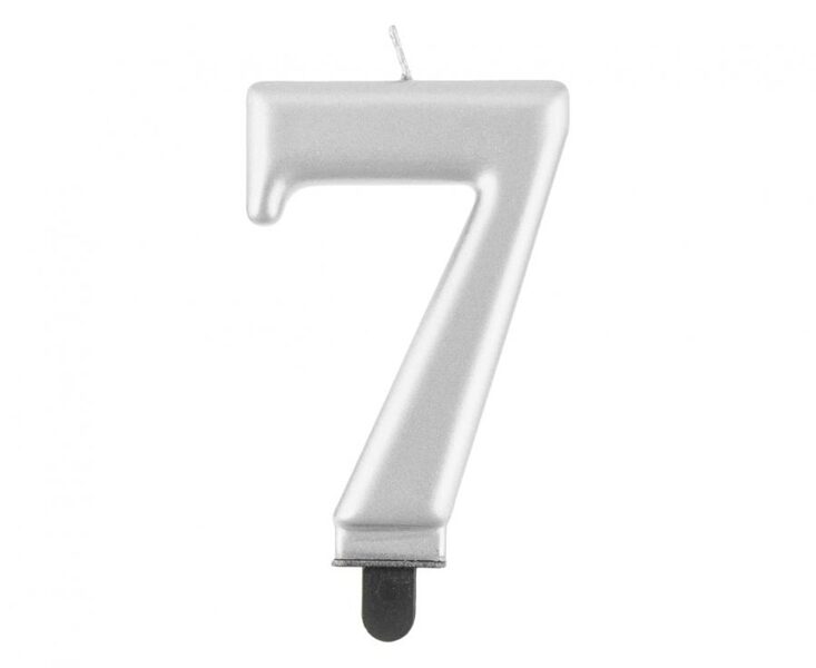 Svecīte cipara 7 formā, sudraba, 8 cm