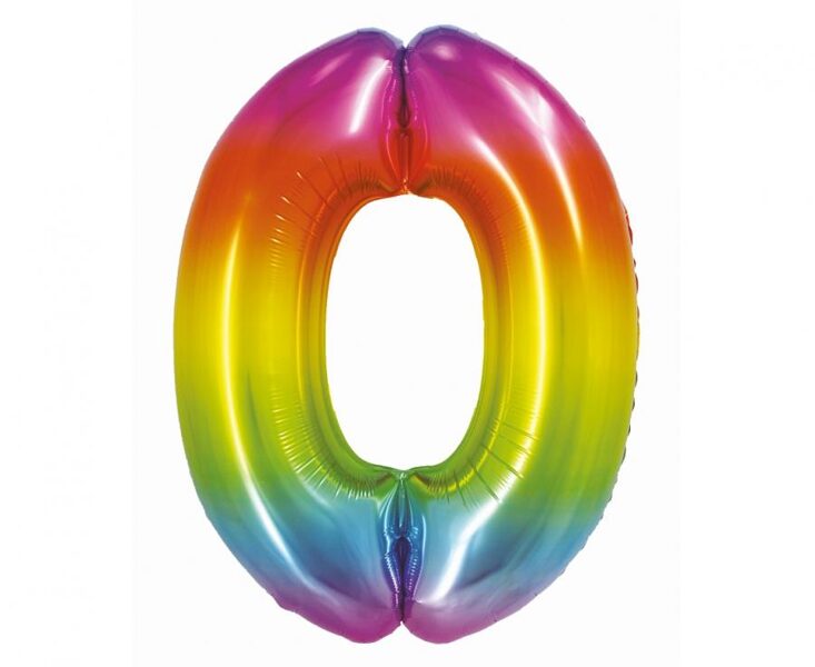 Folija balons SMART "0", 76 cm, košas varavīksnes krāsas