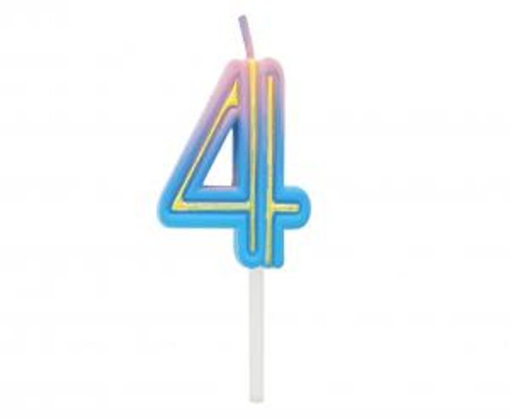 Svecīte cipara 4 formā, neons, 4.5 cm